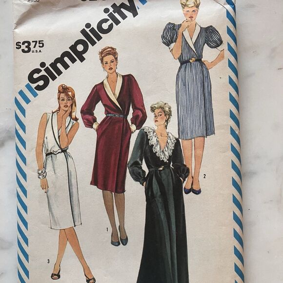 Simplicity Pattern 6208 V Neck Wrap Dress Pockets Collar Women's Size 10-12-14 - Picture 3 of 8